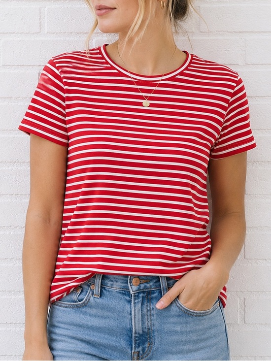 Liz Claiborne Tops - Vintage 90s Liz Sport Striped Tee S Red White 100% Cotton Coastal Preppy